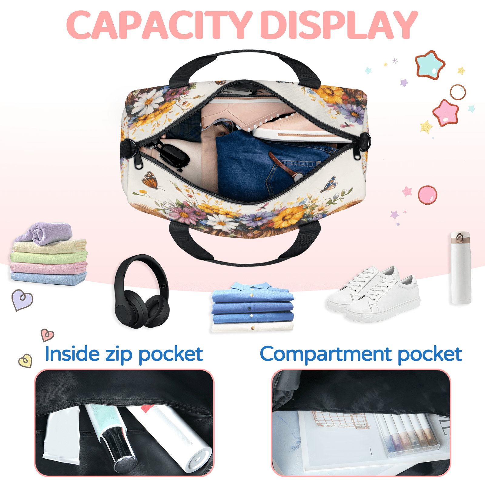 Herdesigns Highland Cow Travel Duffle Bag Sports Yoga Weekender Overnight Carry on Workout Bags Lightweight Waterproof Gym Tote Bag for Women Funny