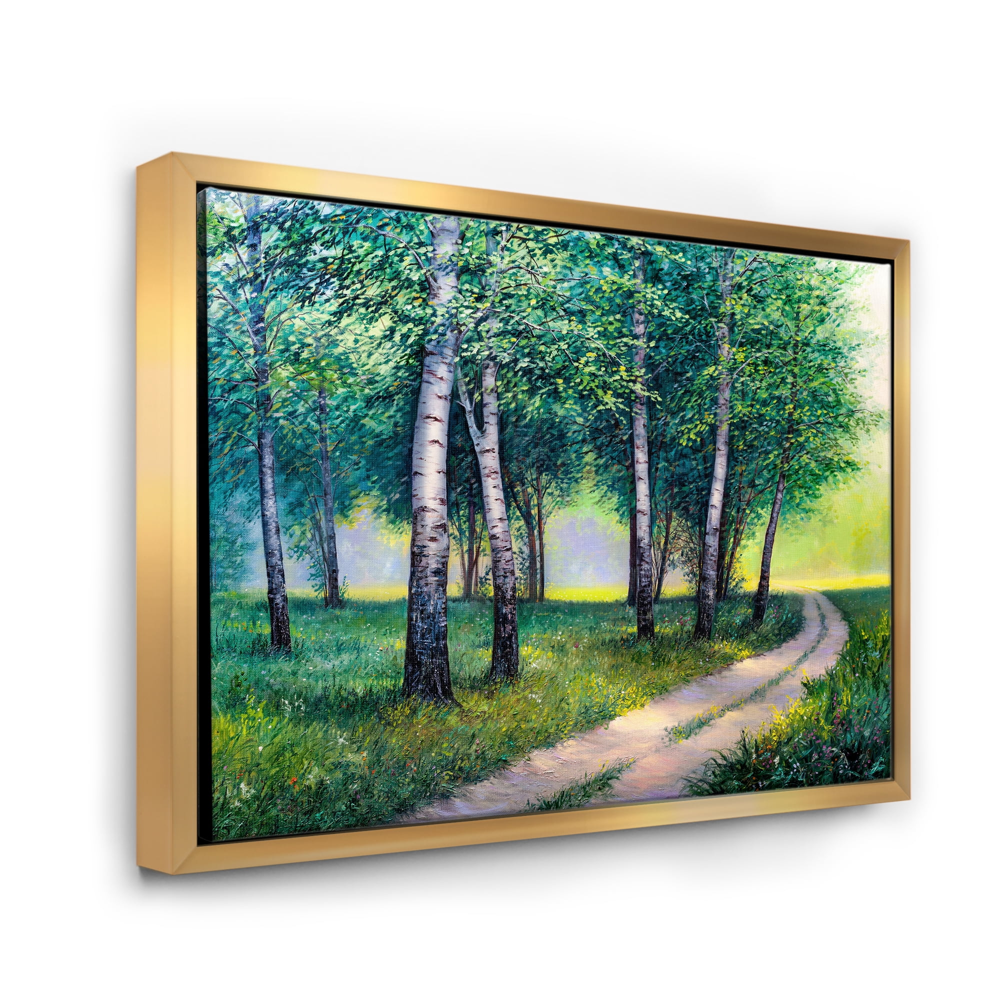 Designart 'Summer Forest Path By The Birches' Lake House Framed Canvas Wall Art Print