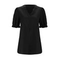 thumbnail image 4 of CAICJ98 T Shirts for Women Elegant Short Sleeve Lace V Neck Shirt Summer Tops Solid Blouses for Women Trendy Basic Tee Black,5XL, 4 of 5