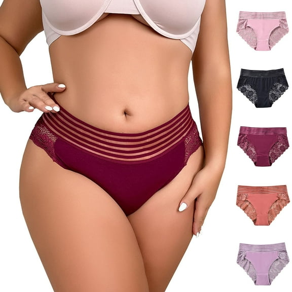 Ashirexll Ladies Underwear Panties, Plus Size Underwear for Women, Plus Size High Waist Triangle Lace Breathable Underwear