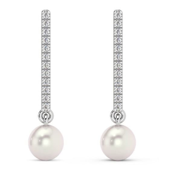 Pompeii 6mm Pearl & Diamond Dangle Earrings Women's 14k Gold Tennis Earrings Lab Grown