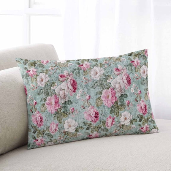 Vintage Spring Floral Throw Pillow Covers, Botanical Summer Pink Green Soft Breathable Pillow Cases with Invisible Zipper for Sleeping, Small Pillowcases for Couch Bed Sofa Chair 16x24 Inches