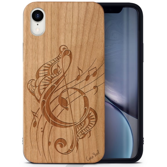 Case Yard Wooden Case Outside Soft TPU Silicone, Slim Fit Shockproof Wood Protective Phone Cover for Girls Boys Men and Women, Supports Wireless Charging Tribal Music Note Design case for iPhone-XR