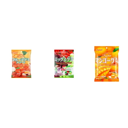 3 Pack Kasugai Gummy Candies, Made in Japan, Gluten Free, Mix 3 Flavor (Assortment,Fruits Mix,Mango) Plus NineChef Brand Long Handle Coffee Spoon