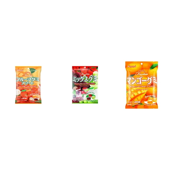 3 Pack Kasugai Gummy Candies, Made in Japan, Gluten Free, Mix 3 Flavor (Assortment,Fruits Mix,Mango) Plus NineChef Brand Long Handle Coffee Spoon