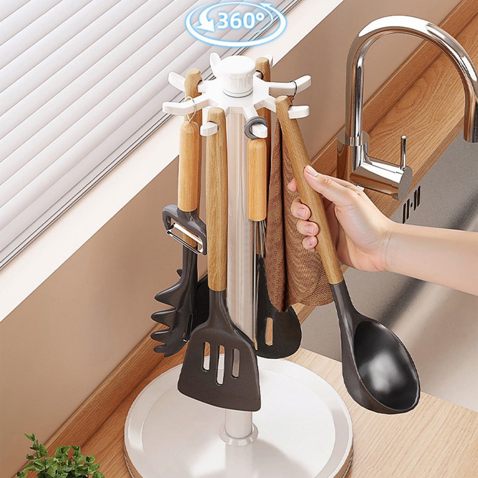Yhmxh Kitchen Utensil Hanger Stainless Steel Utensil Holder Rotatable Cooking Utensils Holder with 8 Rotating Hooks, Hanging Spoon Spatula Holder Storage Rack, Hanging Organizer for Spoon, Spatula