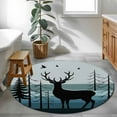 thumbnail image 4 of 3.3Ft Round Rug, Forest Elk Non-Skid Rubber Backing Large Area Rugs - Living Room Bedroom Home Office, Retro Blue Ombre Stripes Tree Birds Animal Indoor Floor Mat Carpets Washable Rug, 4 of 9