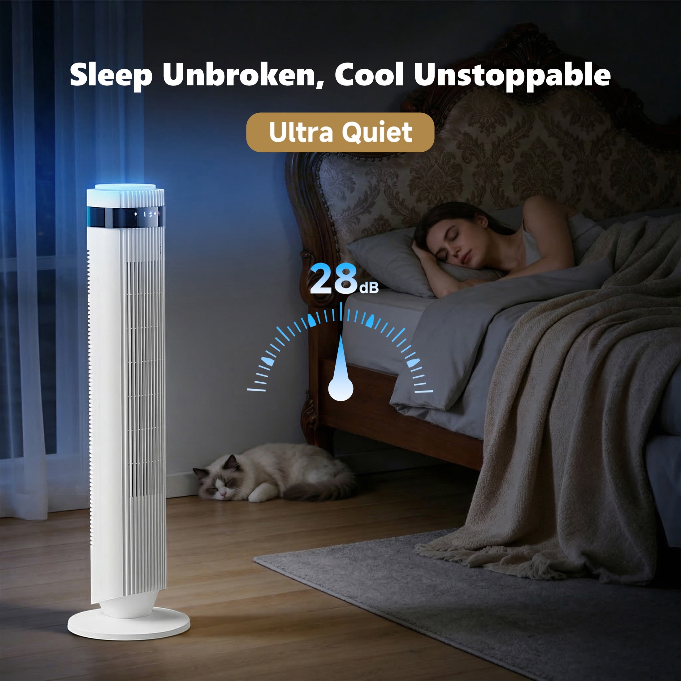 SHOUFTW 36 inch Tower Fan with Remote Control, Oscillating Bladeless Floor Fan, 5 Speeds and 4 Modes for Bedroom Home and Office, White