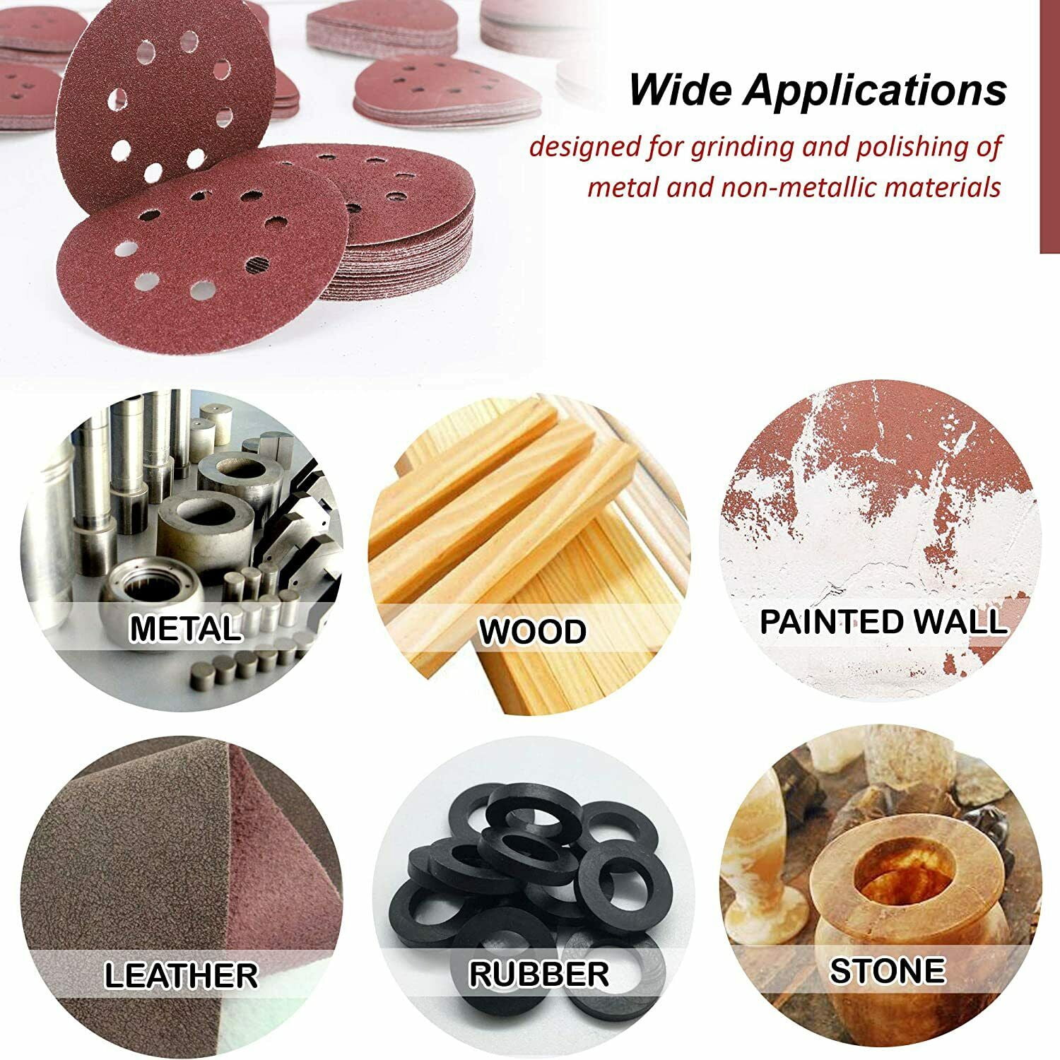 SATC 50Pcs 5 inch 8-Hole Hook and Loop Sanding Discs 40 Grit Orbital Sander Sandpaper for Polishing