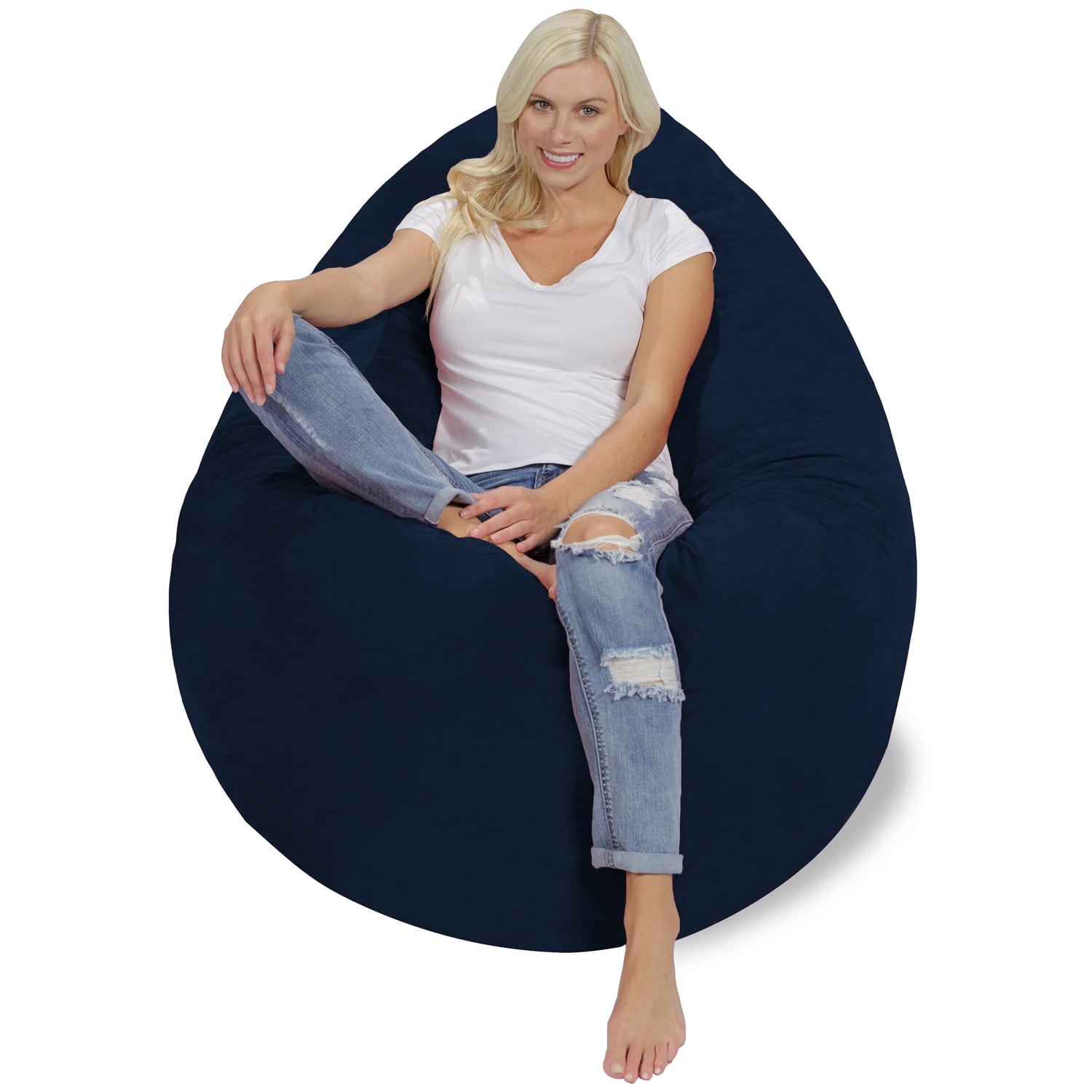 Chill Sack Bean Bag Pillow, Memory Foam Lounger with Microsuede Cover, Kids, Adults, 7.5 ft, Navy