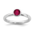 thumbnail image 1 of 925 Sterling Silver Low 5mm Round Created Ruby Stackable Ring Birthstone July Gemstone, 1 of 8