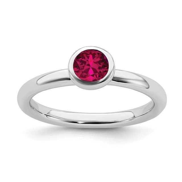 925 Sterling Silver Low 5mm Round Created Ruby Stackable Ring Birthstone July Gemstone