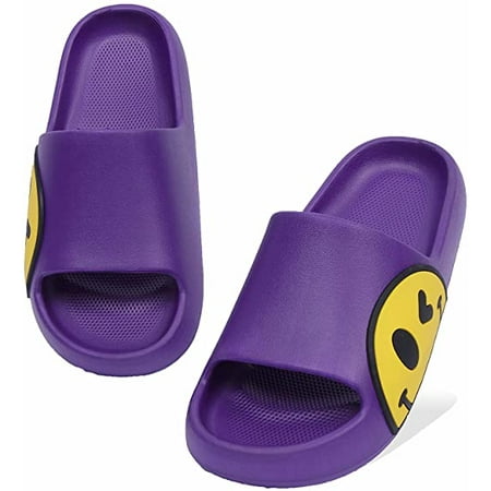 

Rush Slippers smiling face open toe spa bath gym home casual shower shoes（Purple） S3266