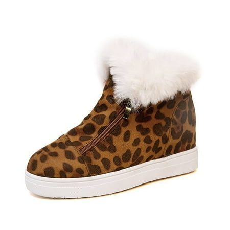 

Women Ankle Boots High Top Slip On Round Toe Side Zipper Booties Plush Lined Warm Winter Outdoor Classic Suede Platform Non-Slip Snow Shoe