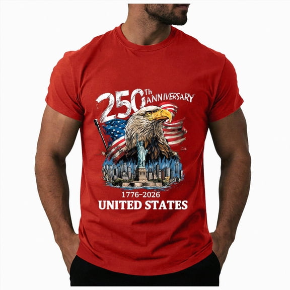 Leey-World 250th Anniversary Usa Shirt American Flag Shirts for Men: 4th of July T Shirt 1776-2026 USA Patriotic Tee Tops(Red,2XL)