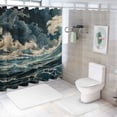 thumbnail image 7 of Patifu Wave Boat Ocean Bathroom Décor Set with Hooks, Graphic Print Polyester Stylish Shower Curtain Set, 100% Polyester Fabric, Waterproof, Easy Installation 69"x72, 7 of 7