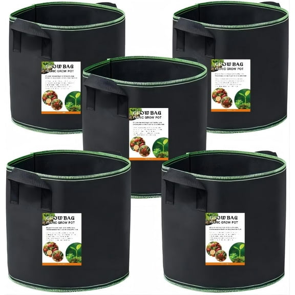 AMAXUN 5-Pack 5Gallon Heavy Duty Aeration Fabric Pots with Handles, Thickened Nonwoven Reinforced bag opening Plant Bags for Vegetables, Flowers, Fruits
