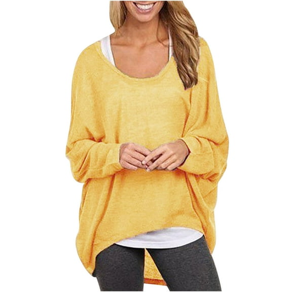 Tarylea Oversized Tops for Women Short Front Long Back Pullover Scoop Neck Long Sleeve Shirts Loose Casual Wear