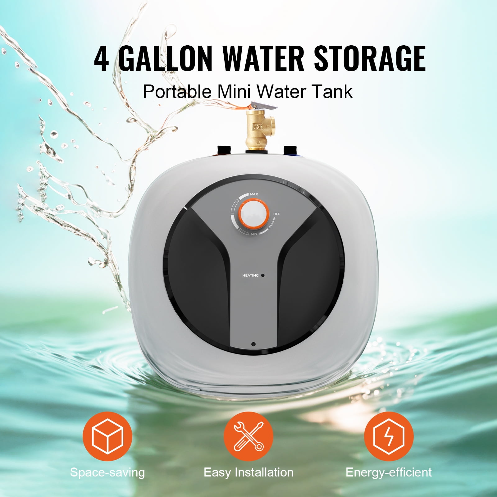 KFFKFF 2.5 Gallon Small Compact Electric Water Heater Shower Upgrade