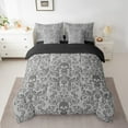 thumbnail image 3 of Damask Gothic Bedding Set Adults Antique Victorian Bed in a Bag Queen Comforter Set 7 Piece,Sliver Grey Sugar Skull Sheet Set Vintage Baroque Floral Goth Bed Set,Exotic Bone Skeleton Bohemian Decor, 3 of 6