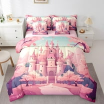 Erosebridal Pink Castle Bedding, Fairy Tale Bed in a Bag, Princess Style Reversible Bed Set, Microfiber Bedroom Decorative, 7 Pieces