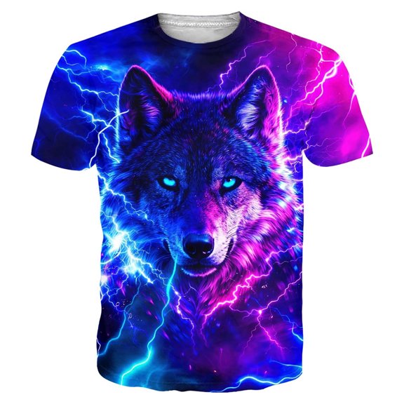 Short Sleeve Shirts for Men Lapel Wolf Print Cute Summer Tops for Men