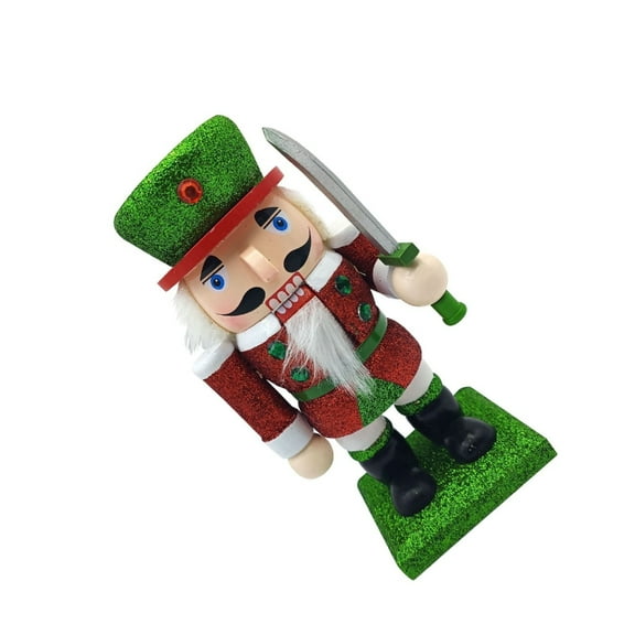 Traditional Glitter Wood Nutcrackers King Soldier 18cm Sculpture Figure Festival Christmas Decoration for Home or Office