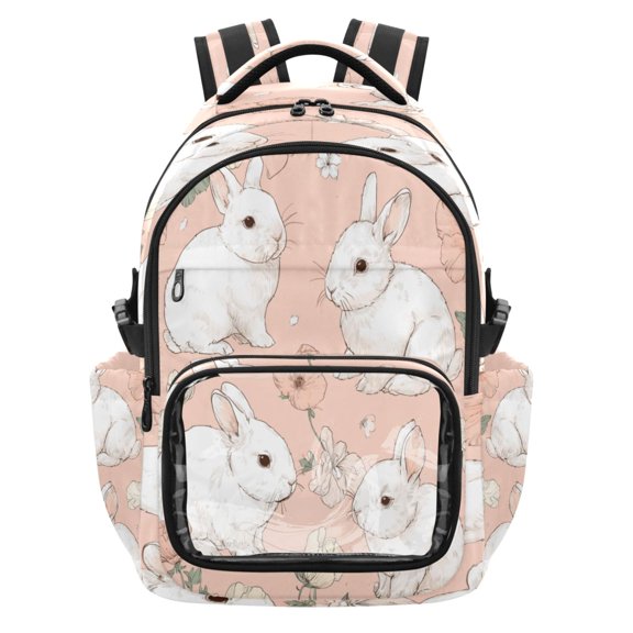25L PVC Casual Backpack, Waterproof Large Capacity Backpack for Student Commute & Short Trips Cute Rabbit Illustration Art