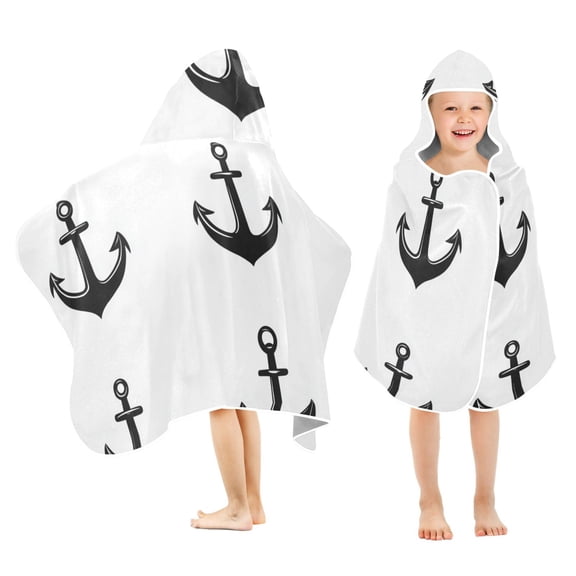 Yayeee Kids Hooded Towels Toddler Soft Absorbent Beach Bathing Wrap 50" x 23.5", Anchor Pattern
