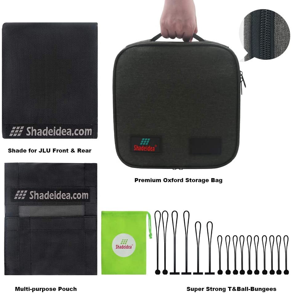 Shadeidea Jeep Wrangler Sunshade JL Unlimited (2018-Current) 4 Door Front and Rear-Black Mesh Screen Sunshade JLU Top Cover UV Blocker with Grab Bag-One time Install 10 Years Warranty