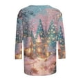 thumbnail image 5 of asdoklhq Christmas Women Sweaters Women Shiny Colorful Christmas Print Three Quarter Sleeve 3/4 Round Neck Top Short Sleeved Round Neck Top/shirt Multicolor S, 5 of 5