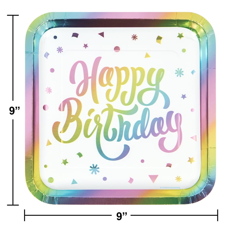 Way to Celebrate Pastel Rainbow Happy Birthday Plates 8 Count 9 inch