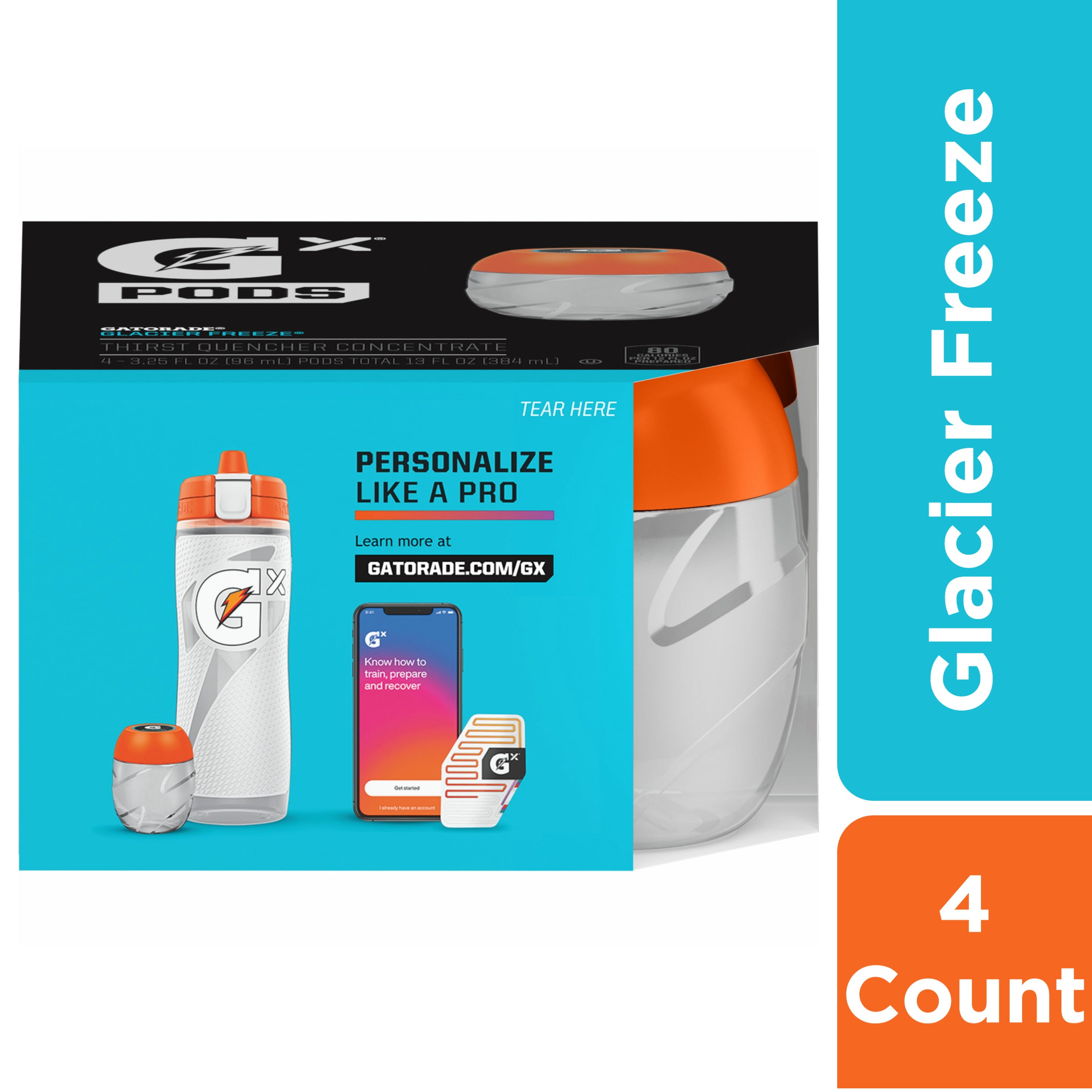 Gatorade Gx Hydration System 30 oz White Squeeze Water Bottle with 4 Glacier Freeze Flavor Pods