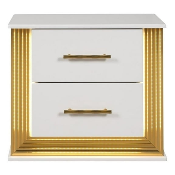 Pemberly Row Contemporary 2-Drawer Nightstand Made with Wood in Gold Finish
