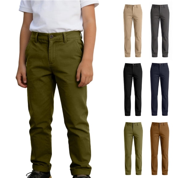 Boys Uniform Pants Straight Pants With Pockets Elastic Waist Pull On School Green Pants For Boys Uniform Back To School Outfit