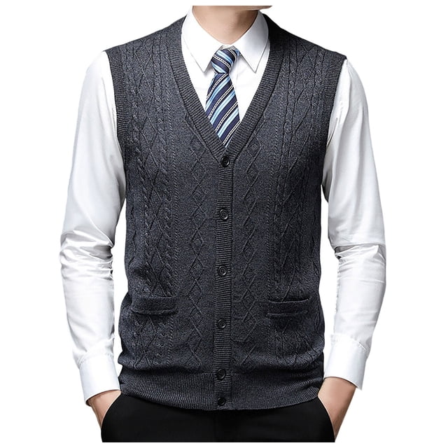 Men's Knit Sleeveless Vest for Casual Layering – Solid Color Cardigan-Style Vest for Everyday Wear