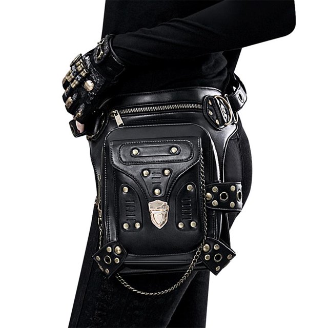 Bolso Pequeño de cintura Soledad de cuero Sintético con remaches Estilo gótico punk para Viaje y deporte