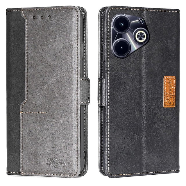 Pour Transsion Infinix Hot 40i Étui en Cuir Double Couleur Support Rabattable Couverture de Téléphone Intelligent - Noir+gris