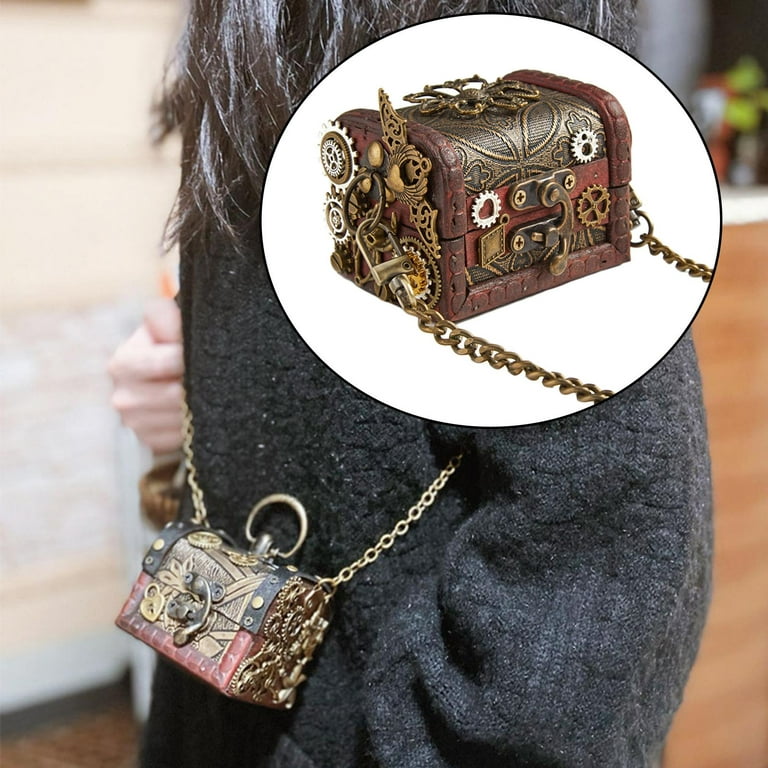 YIJU Vintage Style Steampunk Bag Purse with Shoulder Chain Crossbody Bag Gothic Medieval Satchel, Women's, Size: 8X6.5X6CM, Brown