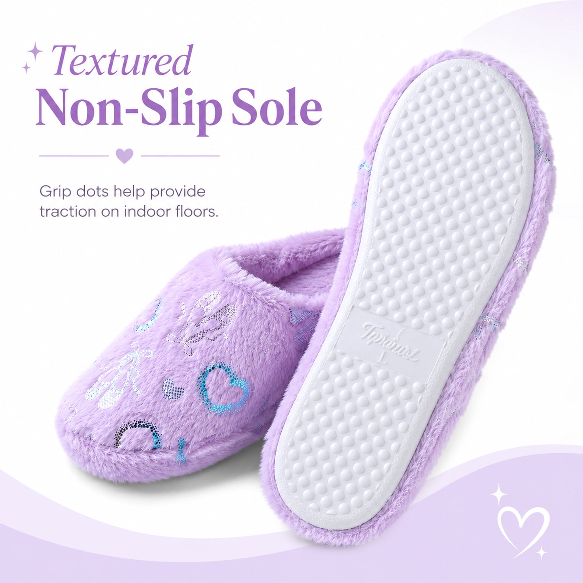 Aerusi Women’s Fuzzy Heart House Slippers, Closed Toe Slip-On Warm Plush Indoor Outdoor Shoes, Non-Slip Sole