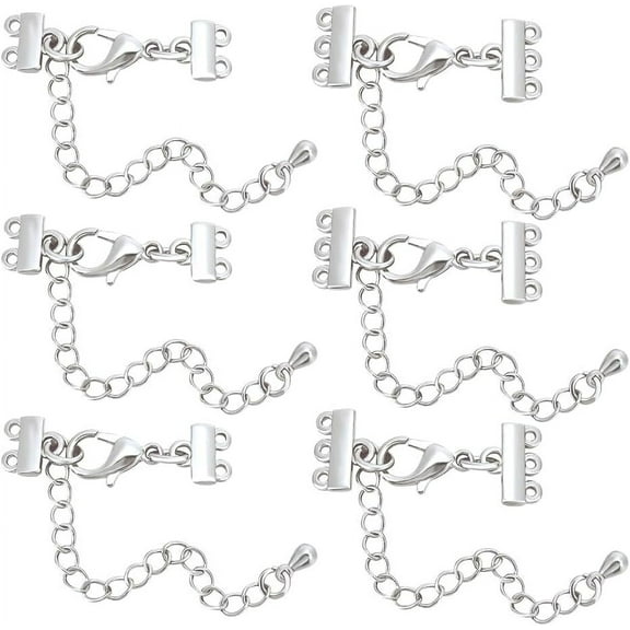 1 Box 8Pcs Layering Clasp 18K Gold Plated Platinum Multi Strand Layered Necklaces Clasps Adjustable Chain Connectors with Lobster Claw Clasps for DIY Jewelry Making
