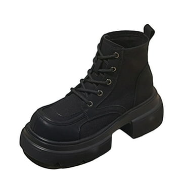 Wensltd Womens Mid Calf Boots Wide Width Low Heel Lace Up Round Toe Boots Fall Shoes Black