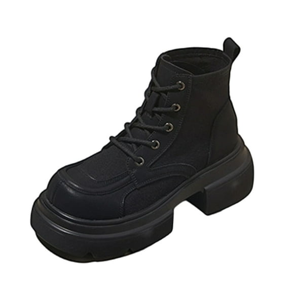 Wensltd Womens Mid Calf Boots Wide Width Low Heel Lace Up Round Toe Boots Fall Shoes Black