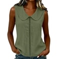 thumbnail image 2 of Shihyeh Women’s Sleeveless Peter Pan Collar Solid Color Casual Cutwork Detail Blouse Top, 2 of 7