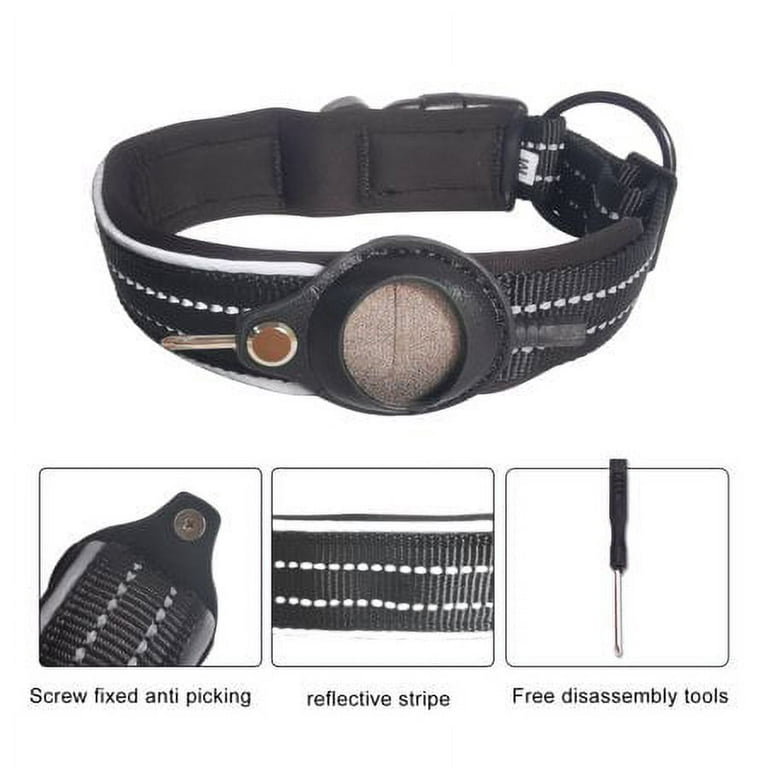 Reflective AirTag Dog Collar,Padded for Apple Air Tag Adjustable Dog Collar  with AirTag Holder Case for Heavy Duty Small Medium Large Dogs 