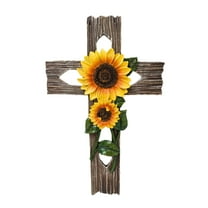 Rustic Faux Wood Wall Cross with Sunflower Accents – Farmhouse Wall Décor for Home and Prayer Room