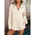 thumbnail image 6 of Womens Button Down Shirts Long Sleeve Dress Shirt Textured Collared Work Blouse Dressy Casual Tops  XXL, 6 of 7