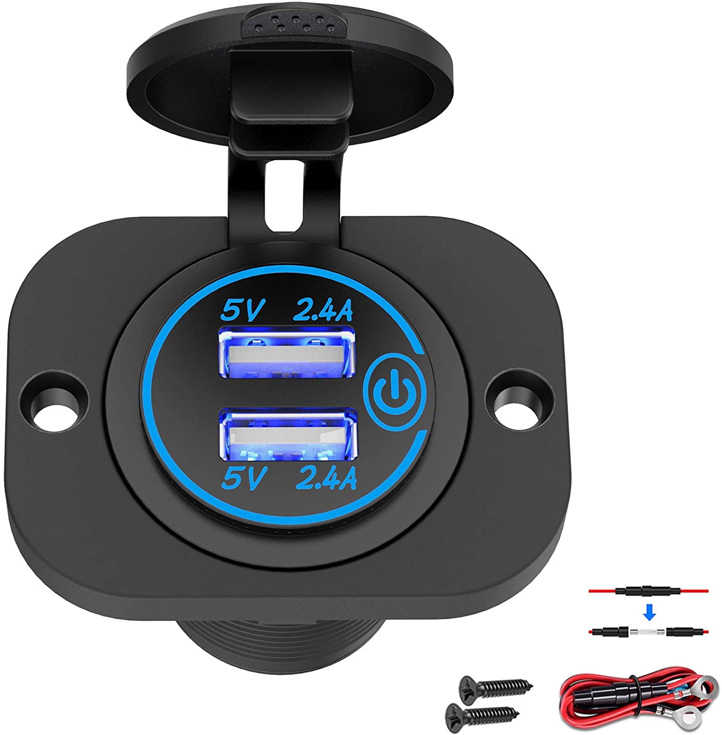 Twin Blue USB 3.1 Amp Chargers Panel Plug Mount Marine 12V Motorcycle Outlet