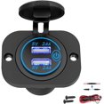 thumbnail image 1 of USB Socket 12V Outlet with Touch Switch, Dual 4.8A USB Car Charger Power Outlet Waterproof Marine Cigarette Lighter Adapter 5V 24W Fast Charge with Blue LED for Boat Motorcycle ATV RV Truck, 1 of 8