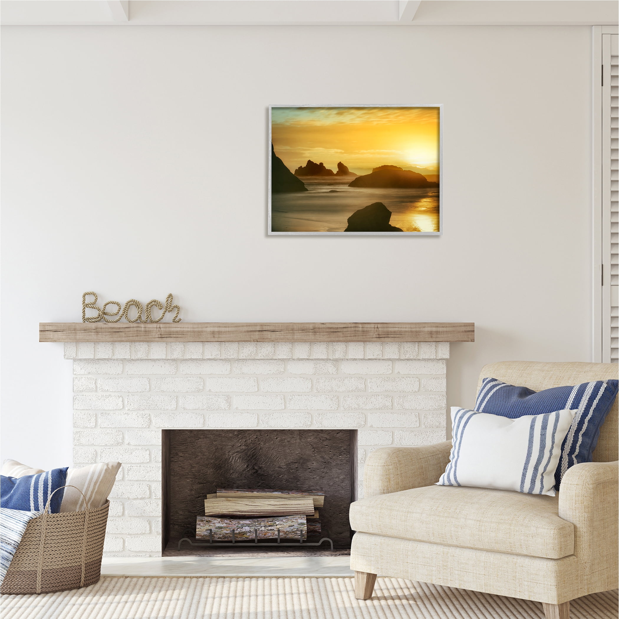 Stupell Industries Sea Stacks at Sunset Nature Photography Gray Framed Art Print Wall Art, 30 x 24